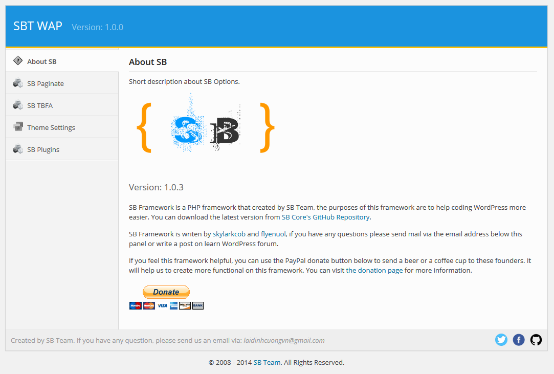 Tạo trang option và sử dụng dịch vụ của SB Team